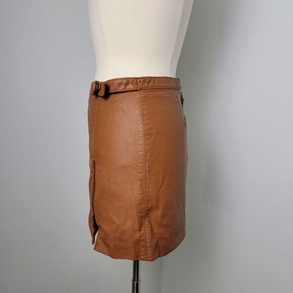 🍁 Free People Brown Midnight Magic Faux Leather Mini Skirt Size 6 - Picture 8 of 13